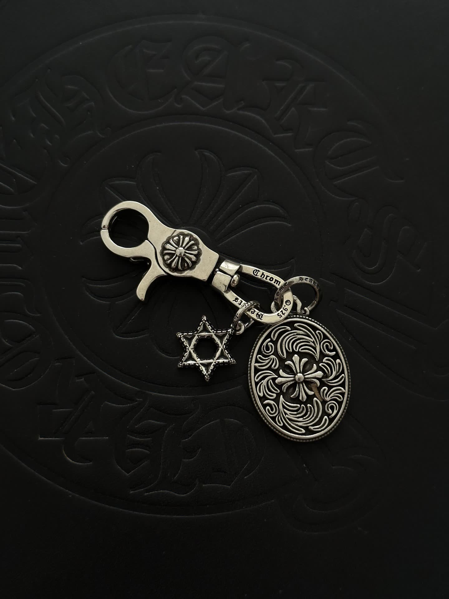 Chrome Hearts Silver Keychain with Star of David and Medallion